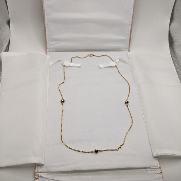 Sold❤️14k Yellow Gold Rhodolite Red Garnet Cabochon Gemstone Station Necklace - Picture 2 of 16